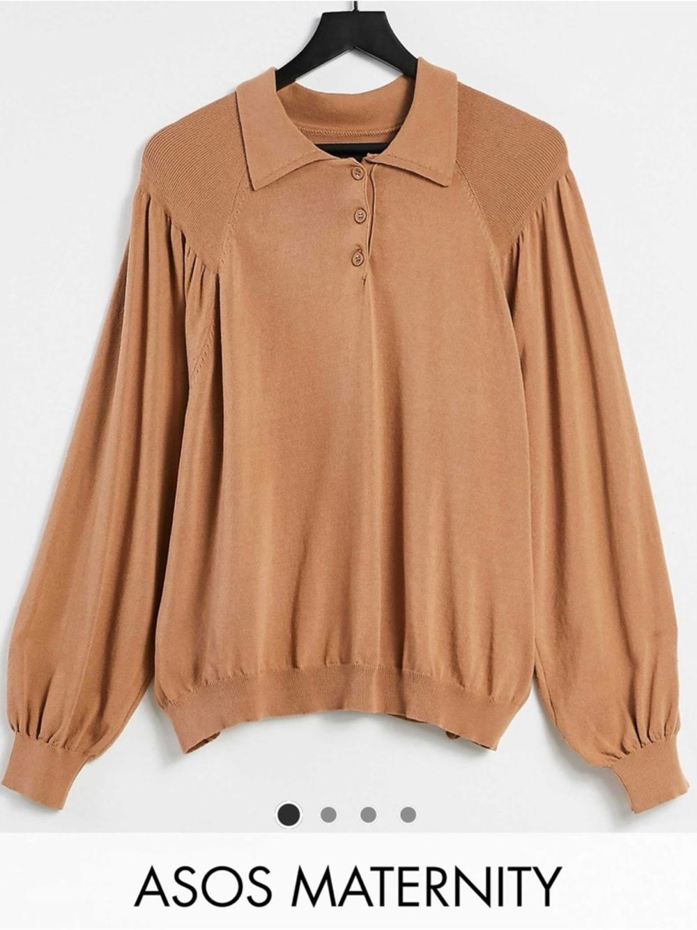 ASOS Maternity Tan Balloon-Sleeve Polo Knit Top